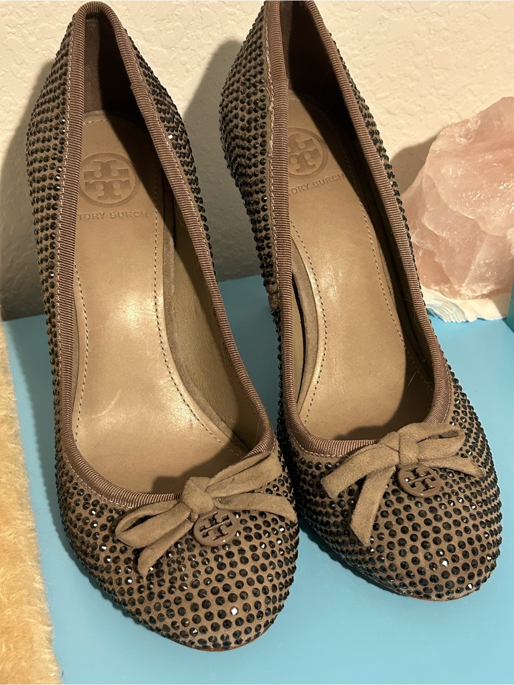 Tory Burch heels with Crystal Studs.